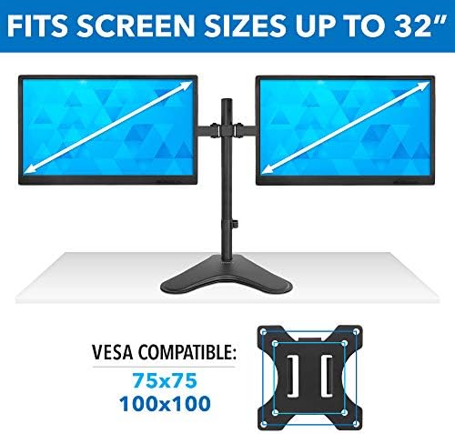 Mount-It! Dual Monitor Stand for Desk - Double Monitor Mount for 2 Screens up to 32 Inch and 17 Lbs - Free-Standing Base Swivel, Tilt, Rotates 360 Adjustable Arms - VESA Compatible High Grade Steel