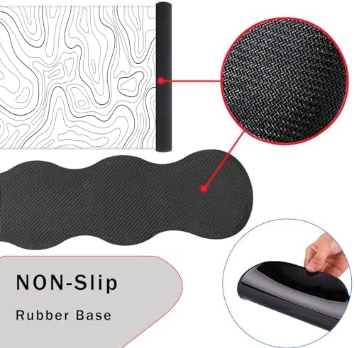 Mouse Pad,Large Pink Desk Mat, 4in1 XXL Mousepad + Keyboard Wrist Rest+Mouse Wrist Rest+Coaster Set with Ergonomic Desk Pad for Home Office Table Computer-Minimalist Topographic Map