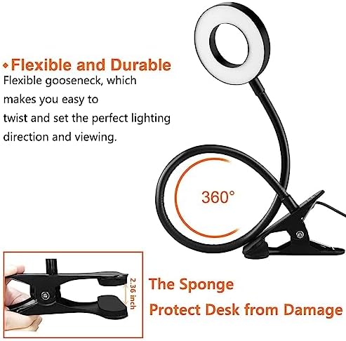 Dpower Clip on Light Reading Lights, 48 LED USB Desk Lamp with 3 Color Modes 10 Brightness, Eye Protection Book Clamp Light, 360 ° Flexible Gooseneck Clamp Lamp for Desk Headboard Video Conferencing