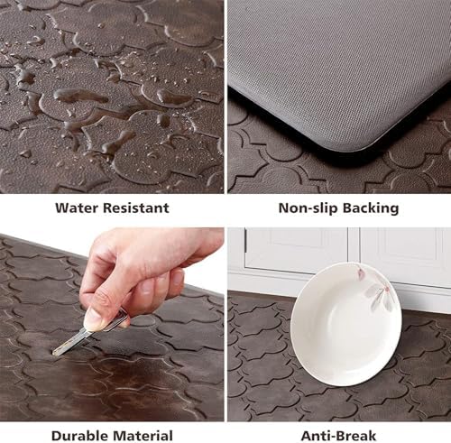 WISELIFE Kitchen Mat Cushioned Anti Fatigue Floor Mat,17.3"x60", Thick Non Slip Waterproof Kitchen Rugs and Mats, Standing Mat for Floor,Home,Office,Desk,Sink, Brown