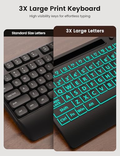 SABLUTE Wired Large Print Backlit Keyboard with Wrist Rest, K31PRO