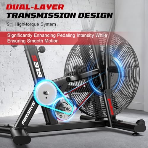 pooboo Air-Resistance Exercise Fan Bike, Air Bike with Dual Acction Handlebars&Dual-Layer Transmission System, Stationary Bike with APP Connection for Home Gym HIIT Cardio Full Body Workout