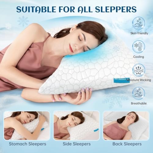 Side Sleeper Pillows for Adults 2 Pack, Cervical Pillow for Side Sleepers, Cooling Pillow with Ergonomic Design, Adjustable Crescent Shredded Memory Foam Pillows for Neck and Shoulder Pain Relief