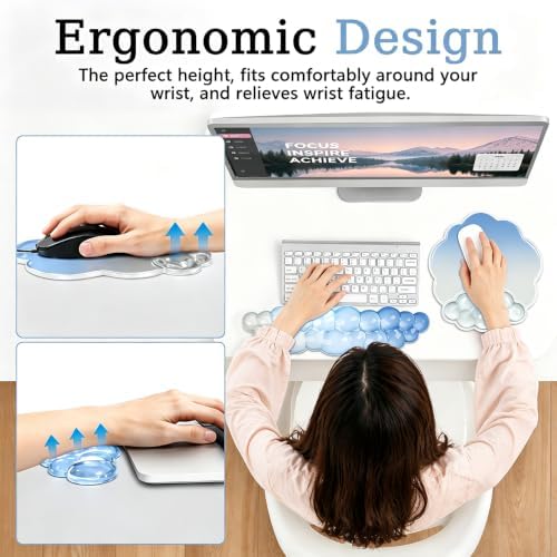 Gel Wrist Rest and Cloud Mouse Pad, for Keyboards and Mice - Ergonomic Pink Keyboard Wrist Rest Set, Relieves Pain from Typing/Computer/Laptop/Gaming/Home/Office Blue