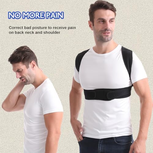 Paskyee Posture Corrector for Women and Men, Adjustable Back Brace for Neck, Shoulder, and Upper Back Pain Relief, Back Straightener for Clavicle Support Black S/M