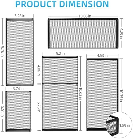 Marbrasse 5 Pack Desk Drawer Organizer Set, Mesh Drawer Storage Trays with 1 Adjustable Divider, Desk Organizers and Accessories, 5 PCS Drawer for Office Supplies, Makeup & Vanity (Black)