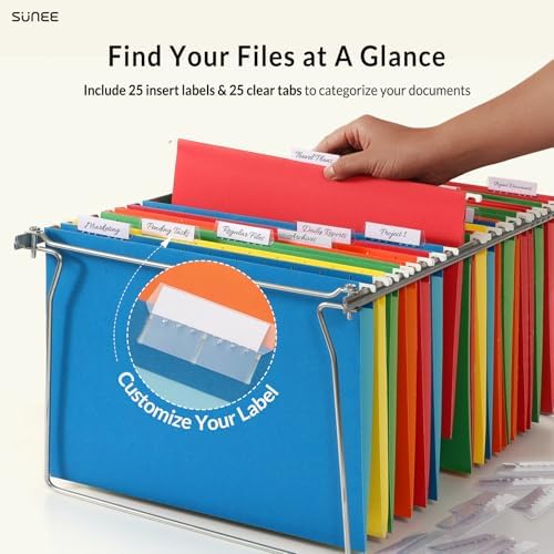 SUNEE Hanging File Folders Assorted Colors, 25 Pack File Folders Letter Size with 1/5-cut Tabs, Stay Organized for Your Home and Office Bulk File and Documents
