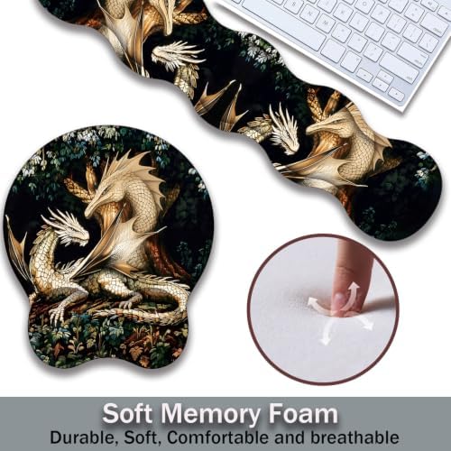 Ergonomic Keyboard Wrist Rest & Mouse Wrist Support Set with Lace Coaster, Gel Memory Foam Anti-Slip Base, Pain Relief for Typing, Dragon