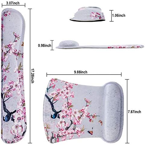 Ergonomic Keyboard Mouse Pad Set with Wrist Rest Support, Memory Foam Hand Rest Wrist Cushion Set for Laptop/Notebook/Desktop/Computer/Gaming/Office/Desk, Easy Typing & Pain Relief(Bird & Pink Flower)