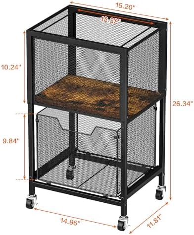 Tiaoheka Rolling File Cart, Mobile File Cabinet with Wheels Hanging Files, Hanging File Organizer Fit Letter/Legal Size Beside Under Desk for Office, Home（Patent Pending）