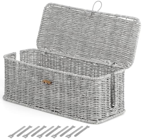 Cable Management Box, Cord Organizer with Lid & Cable Ties - Gray, L