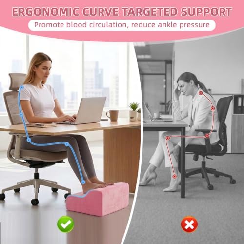 Foot Rest for Under Desk at Work,2-Tier Footrest with Handle Pink