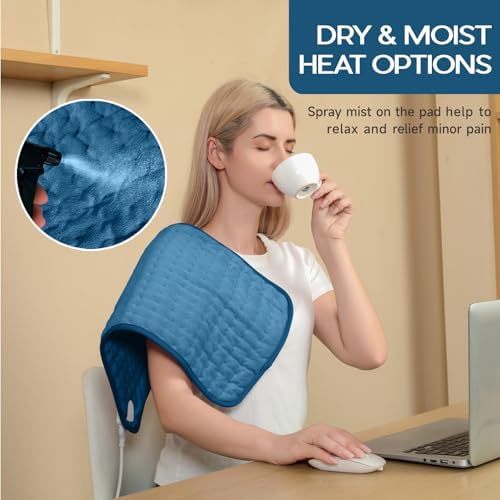 Large Heating Pad for Neck Shoulders Back Abdomen, Soft Fast Heating with Moist Dry Therapy Auto Off, Blue - Mothers Day Gift for Women Mom, Father’s Day Gifts for Men Dad