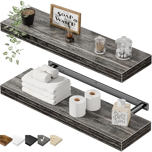 QEEIG Bathroom Long Floating Shelves for Wall (Grey, Set of 2, 23.6")