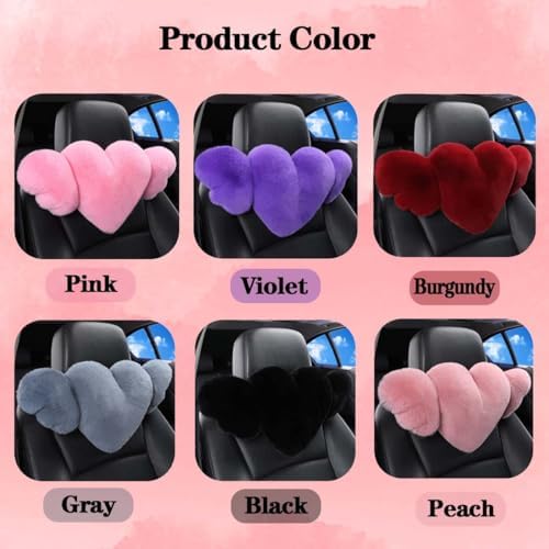 2 Pack Heart Shaped Plush Car Neck Pillows, Soft Car Headrest Cushion for Driving Travel Office Chair, Cute Cars Interior Decor Accessories for Women Girls(Peach)