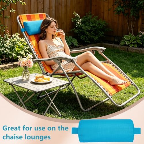 BENECREAT 2Pcs Outdoor Chaise Lounge Head Pillow, Outdoor Patio Pillows with Adjustable Strap for Patio Chair Recliner Head Support, Blue