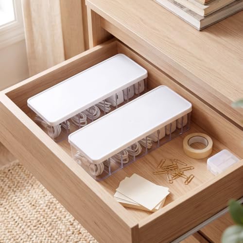 Tatuo Cord Organizer Box with Lid, Clear, White, 2 Pack