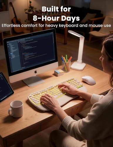 SABLUTE Pink Ergonomic Wireless Keyboard and Mouse Combo, Rechargeable 4000mAh Backlit Keyboard with Soft Faux Lambskin Palm Rest, Wave Keys for Natural Typing, Compatible with Windows/Mac/Chrome OS