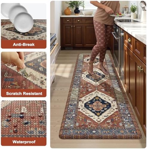 KIMODE Anti Fatigue Mats for Kitchen Floor,Red Farmhouse Kitchen Runner Rug
