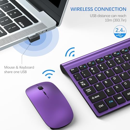 Wireless Keyboard and Mouse Ultra Slim Combo, TopMate - Purple Black
