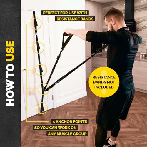 Door Anchor Strap for Resistance Bands with 5 Loops and Metal D-Rings