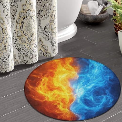 Soft Round Yoga Carpet, Office Chair Decor Round Mat for Carpet and Hardwood Floors Red Blue Ice Fire