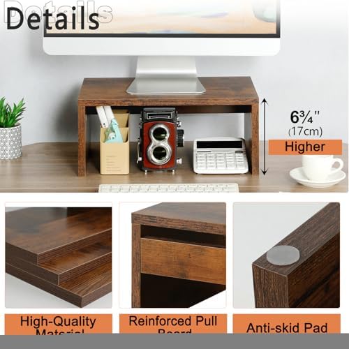 TEAMIX 6.7 inch Tall Monitor Stand Riser, Wood Shelf Riser, Desk Organizer