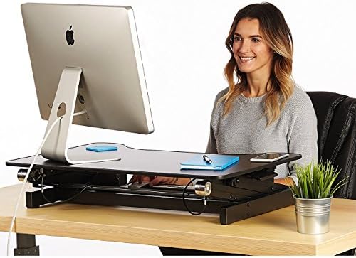 Adjustable Height Standing Desk Converter | 32" Wide in Black Includes Anti-Fatigue Mat | Fits Dual Monitors with Retractable Keyboard Tray