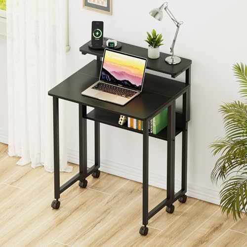 GreenForest Folding Desk with Adjustable Monitor Stand, 24.8 in Small Desk