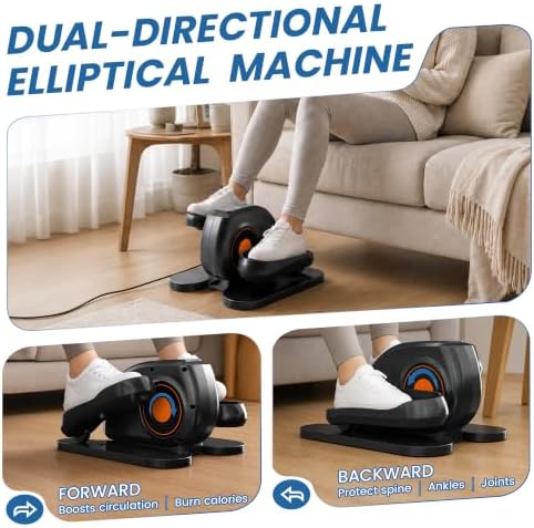 Under Desk Elliptical, Electric Leg Exerciser for Seniors, 12 Adjustable Speeds Quiet and Portable Pedal Exerciser for Home Fitness with Manual & Auto Mode, No Assembly