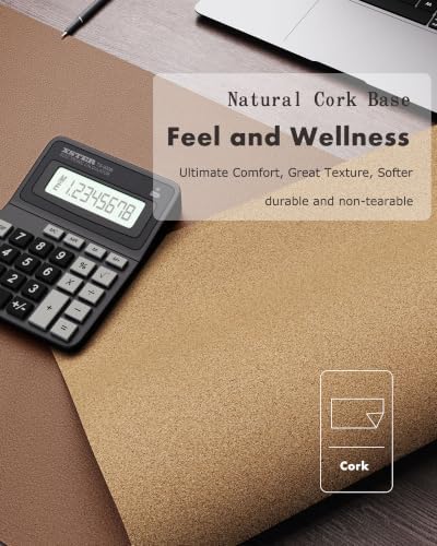 YSAGi Eco Cork Desk Pad, 47" x 17" Leather Desk Mat, Double-Sided Desk Pad Protector,Large Mouse Pad,Waterproof Desk Blotter for Office/Home(Coffee)