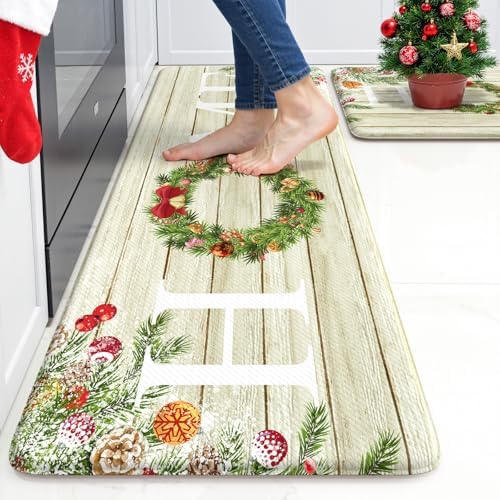 KIMODE Christmas Kitchen Mats for Floor Cushioned Anti Fatigue Rugs Decor