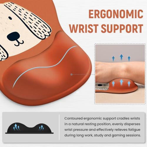 Ergonomic Mouse Pad with Wrist Rest, Gel Wrist Support, Brown Puppy