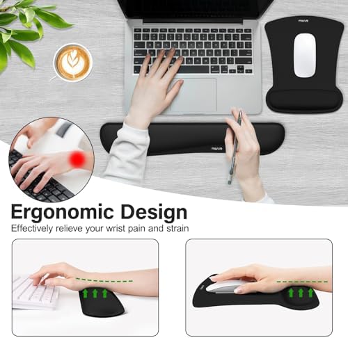 MOSISO Wrist Rest Support for Mouse Pad & Keyboard Set, Black