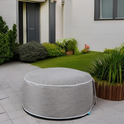 QILLOWAY Inflatable Outdoor Ottoman for Patio, Waterproof Round Pouf, Inflatable Foot Rest, Outdoor Footstool for Poolside, Garden，Camping,Tan,Grey