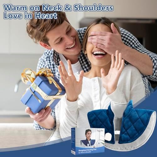Heating Pad for Neck and Shoulders and Back, 2.2lb Weighted Heating Pads for Back Pain Relief, Large Electric Heat Pad, 6 Heat Settings, 5 Auto-Off, Birthday Gifts for Women Mom Men Dad Blue