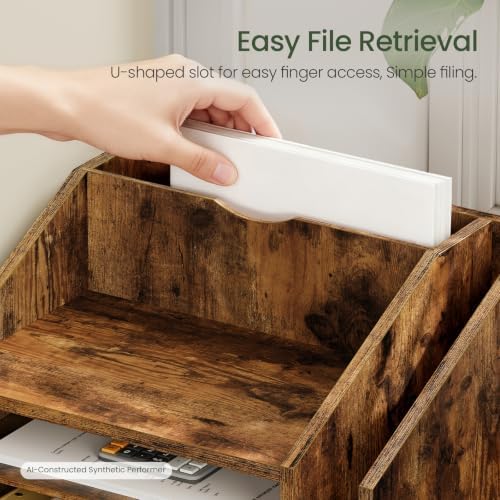 CHOEZON Wooden Desk Organizer with Adjustable Partitions, Rustic Brown