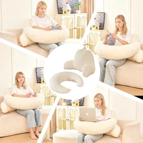 17" Reading Pillow for Bed,U Shaped Arm & Elbow Support,White Flannel