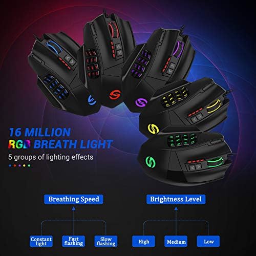UtechSmart Venus Pro Wired MMO Gaming Mouse - 16400 DPI RGB