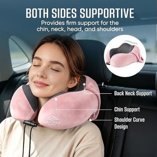 SkytraxComf® Travel Neck Pillow with Hood for Privacy on Long Flights