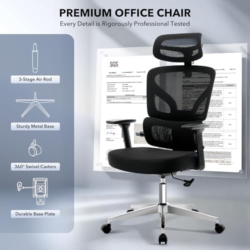 Ergonomic Office Chair Mesh – Adjustable Lumbar 3D Armrests High-Back Desk
