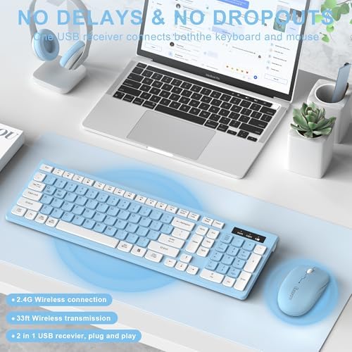 Wireless Keyboard and Mouse Combo Silent for Office and Home(Sky Blue-A)