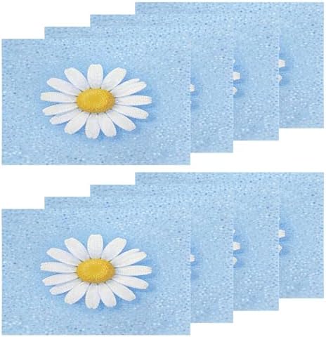 Shrahala Botanical Daisy Set of 8 12 x 18 Inch Linen Placemats, Soft Blue Background Burlap Table Mat Washable Double Layered Heat Insulation for Indoor/Outdoor