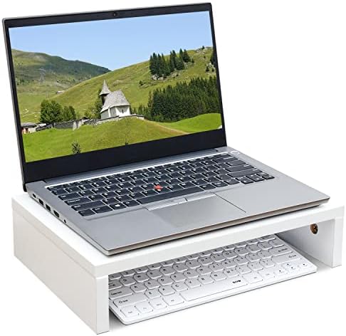 TEAMIX White Monitor Stand Riser for Desk, Small Computer/Laptop Stand Wood