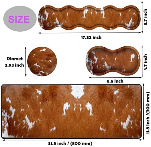 Large Gaming Mouse Pad, Keyboard Wrist Rest pad + Mouse Wrist pad + Coaster Set Extended Waterproof Non-Slip Table mat Suitable for Home Office Learning Games - Cowhide Leopard Brown Cow