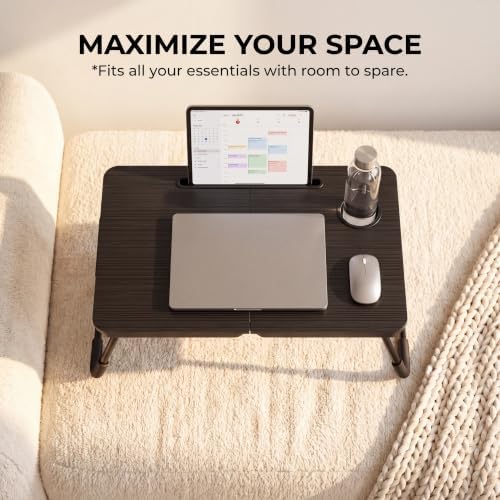 BUYIFY 23.4" Foldable Lap Desk Bed Table with Cup Holder Tray Black