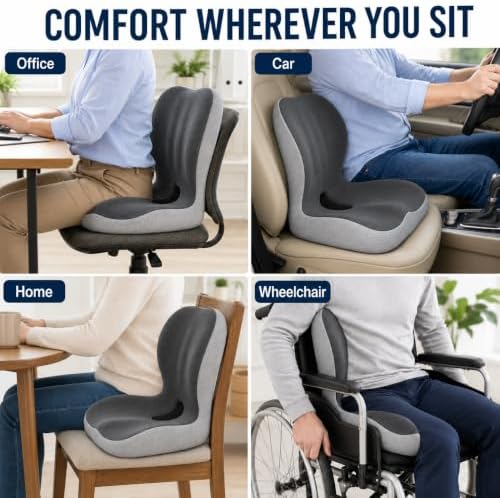 Ergonomic Memory Foam Seat Cushion for Tailbone Pain Relief, Suitable for Office Home Chair, Car and Wheelchair (Black & Gray(Oversized))