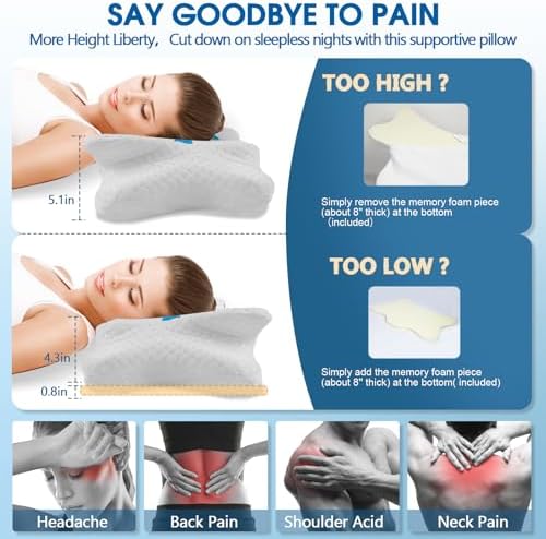 CHxxy Memory Foam Pillows, Cervical Pillow for Neck & Shoulder Pain Relief