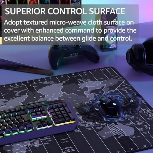 KTRIO Large Gaming Mouse Pad, Desk Mat, 31.5 x 15.7 in, World Map, XXL
