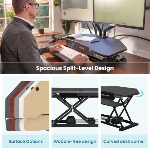 VERSADESK PowerPro Elite Smart Corner Standing Desk Converter - Adjustable Sit Stand Desk Riser with Keyboard Tray & USB C Ports - App Controlled Height Adjustment for Home or Office | Black (36" x